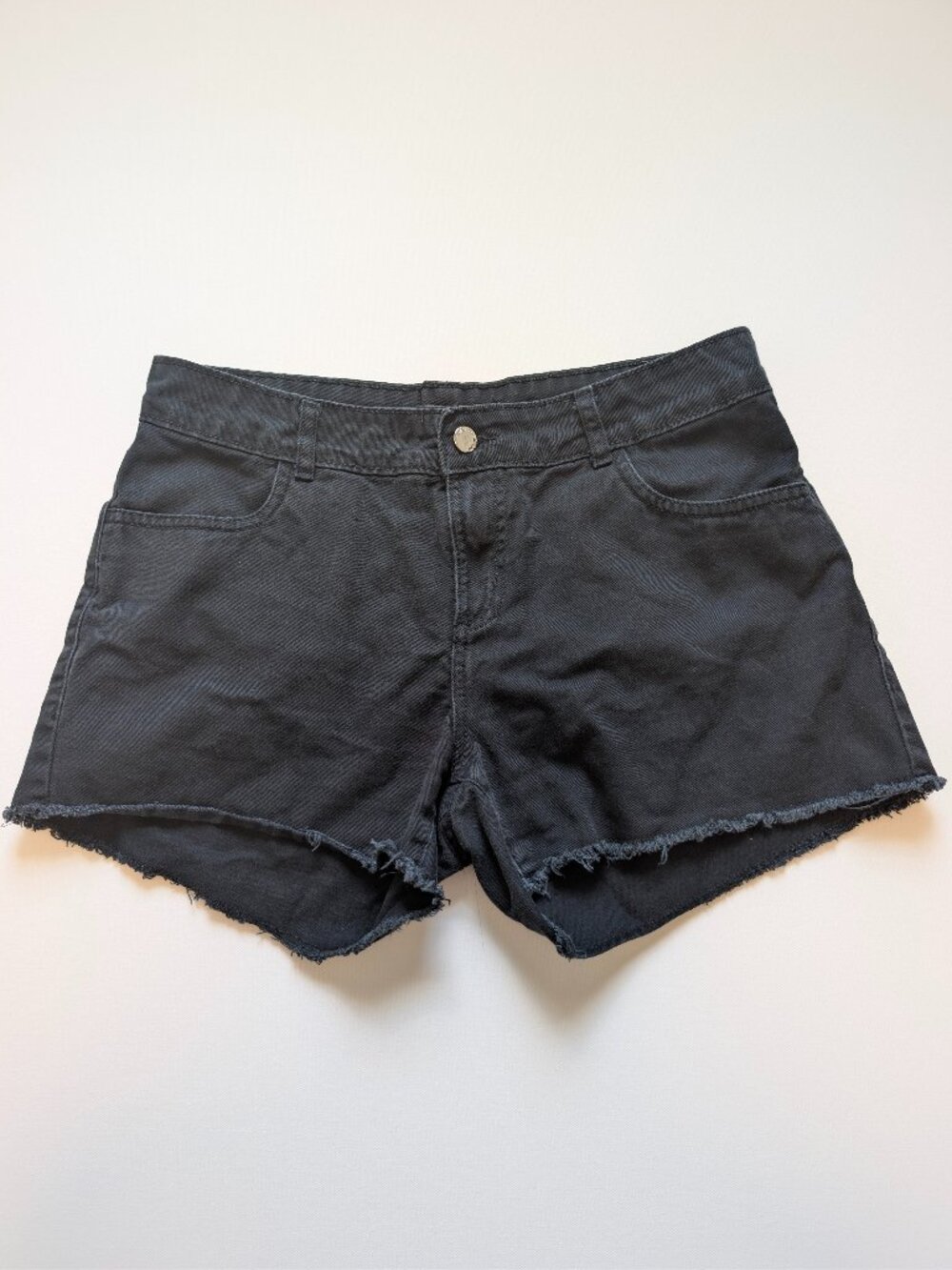 Hering Basicos Black Denim Shorts Women Size M Cut Off Fray Hem Cotton